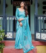 Sky blue printed art silk designer pallu saree