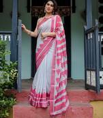 Grey printed art silk designer pallu saree