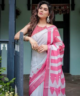 Grey printed art silk designer pallu saree 4