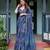 Navy blue printed art silk designer pallu saree