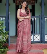 Onion pink printed art silk designer pallu saree
