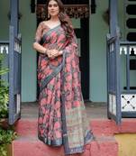 Black printed art silk designer pallu saree
