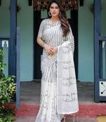 White printed art silk designer pallu saree