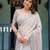 Light grey printed art silk designer pallu saree