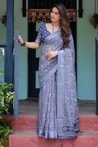 Light purple printed art silk designer pallu saree