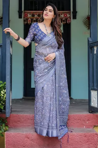 Light purple printed art silk designer pallu saree
