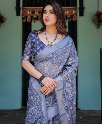 Light purple printed art silk designer pallu saree 4