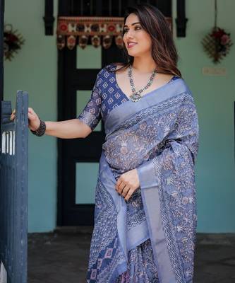 Light purple printed art silk designer pallu saree 5