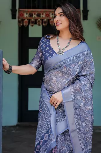Light purple printed art silk designer pallu saree