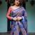 Blue printed art silk designer pallu saree