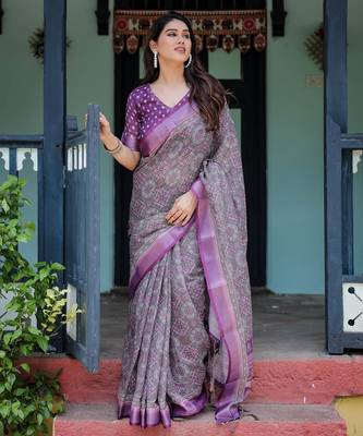 Grey printed art silk designer pallu saree 2