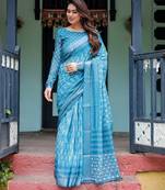 Sky blue printed art silk designer pallu saree