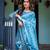 Sky blue printed art silk designer pallu saree