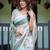 White printed art silk designer pallu saree