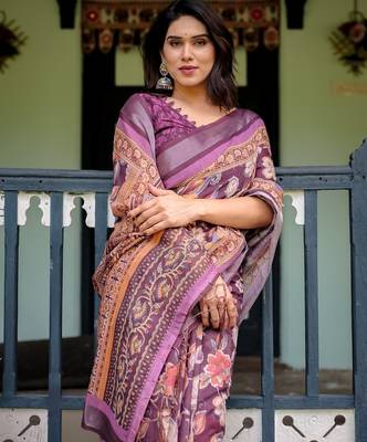 Wine printed art silk designer pallu saree 5