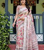 White printed art silk designer pallu saree