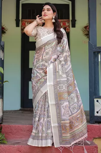 Multicolor printed art silk designer pallu saree