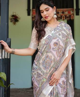 Multicolor printed art silk designer pallu saree 5