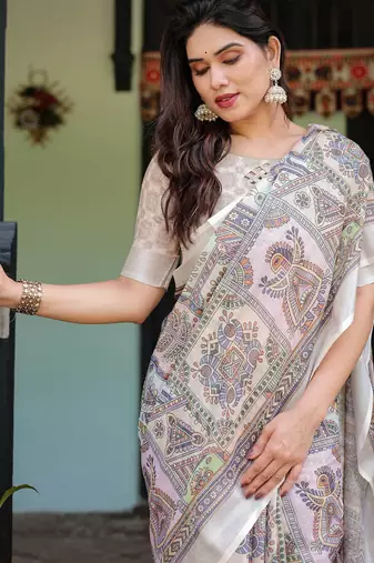 Multicolor printed art silk designer pallu saree