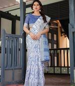 White printed art silk designer pallu saree