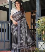 Black printed art silk designer pallu saree