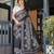 Black printed art silk designer pallu saree