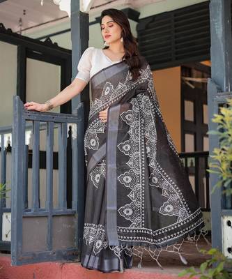 Black printed art silk designer pallu saree 2