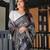 Black printed art silk designer pallu saree