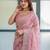 Baby pink printed art silk designer pallu saree
