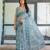 Light sky blue printed art silk designer pallu saree