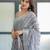 Grey printed art silk designer pallu saree