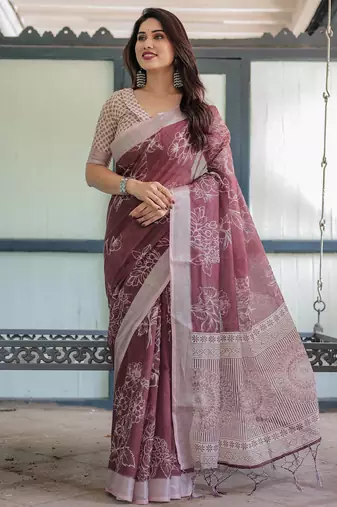 Maroon printed art silk designer pallu saree