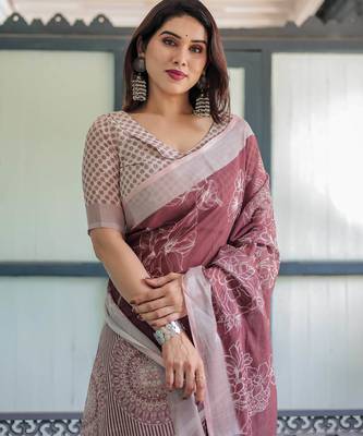 Maroon printed art silk designer pallu saree 5