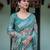 Teal printed art silk designer pallu saree