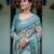 Teal printed art silk designer pallu saree