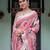 Baby pink printed art silk designer pallu saree