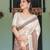 Cream printed art silk designer pallu saree