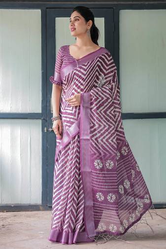 Wine printed art silk designer pallu saree