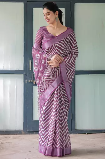 Wine printed art silk designer pallu saree