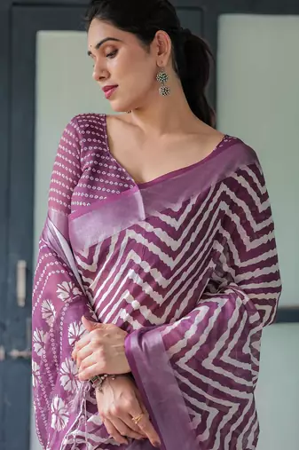 Wine printed art silk designer pallu saree