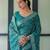 Teal printed art silk designer pallu saree