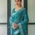 Teal printed art silk designer pallu saree