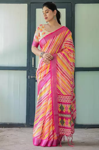 Multicolor printed art silk designer pallu saree