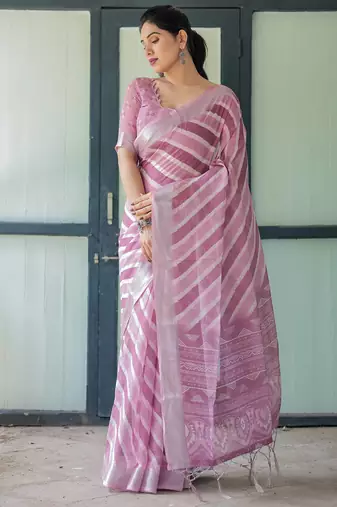 Onion pink printed art silk designer pallu saree