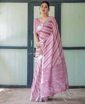 Onion pink printed art silk designer pallu saree 2