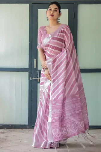 Onion pink printed art silk designer pallu saree