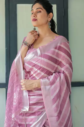 Onion pink printed art silk designer pallu saree