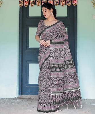 Black printed art silk designer pallu saree 2