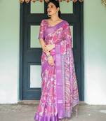 Purple printed art silk designer pallu saree