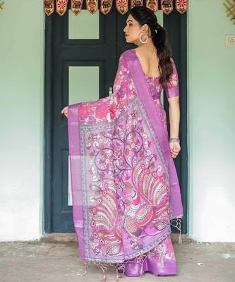 Purple printed art silk designer pallu saree 3